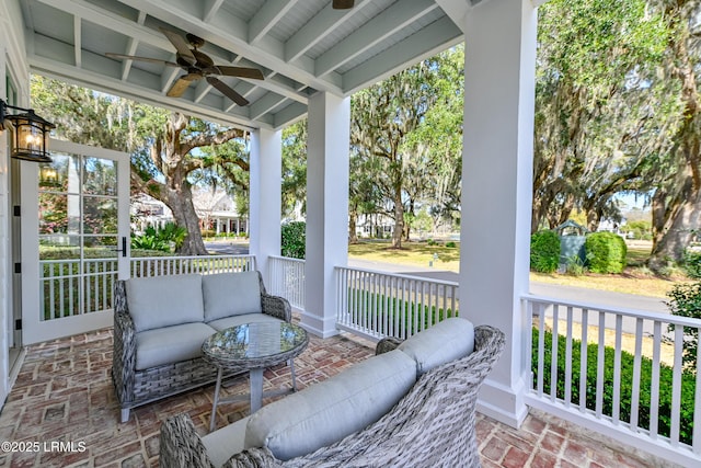 view of patio / terrace featuring covered porch and ceiling fan