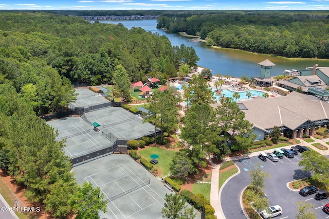 aerial view featuring a water view