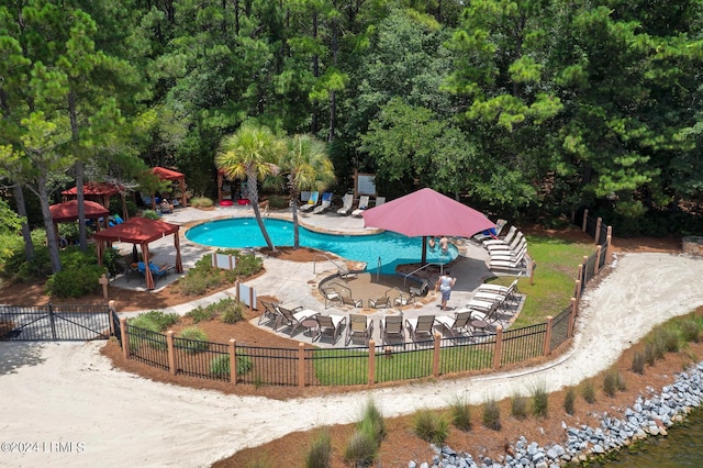 view of swimming pool with a patio