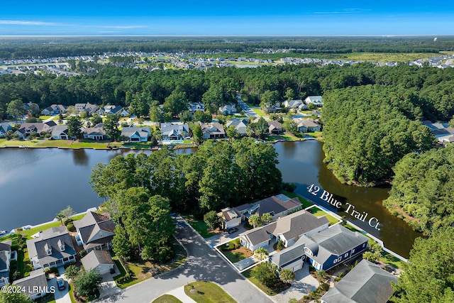 aerial view with a water view