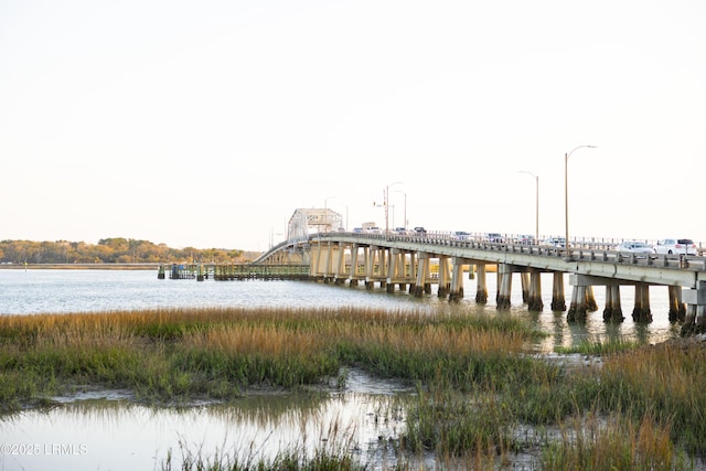 view of dock with a pier and a water view