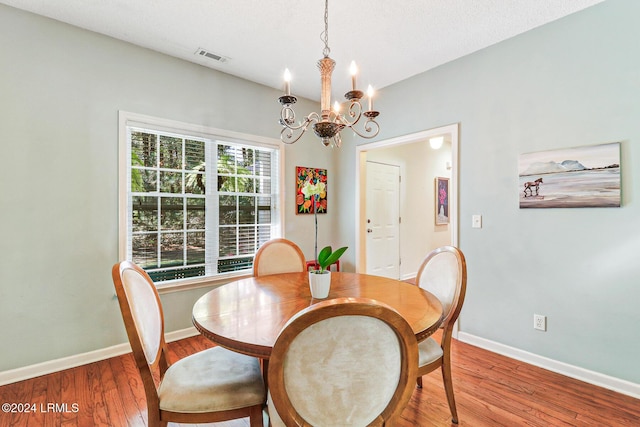 dining room with a chandelier, hardwood / wood-style floors, and a wealth of natural light