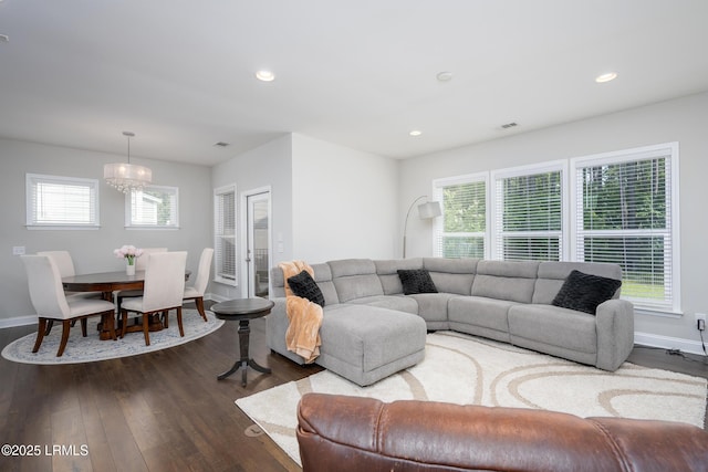 145 Rudder Run, Bluffton, SC 29910 - living room featuring baseboards, dark wood-type flooring, and recessed lighting