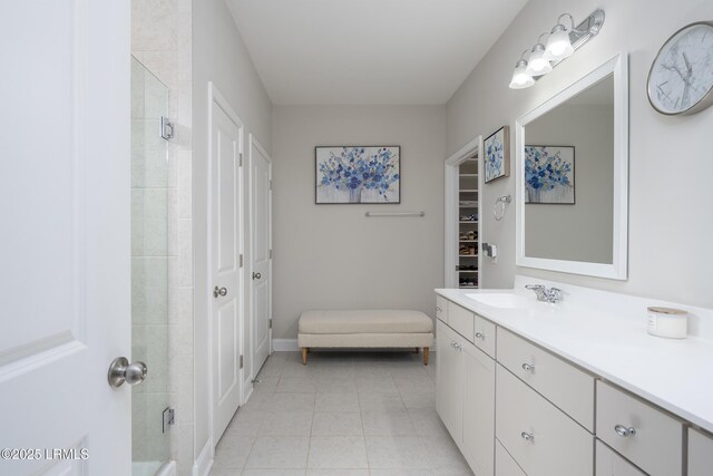 145 Rudder Run, Bluffton, SC 29910 - bathroom featuring tile patterned floors, vanity, a shower stall, and baseboards