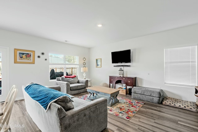 living room featuring wood finished floors and recessed lighting