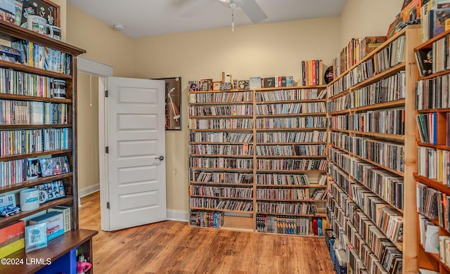 interior space with hardwood / wood-style flooring and ceiling fan