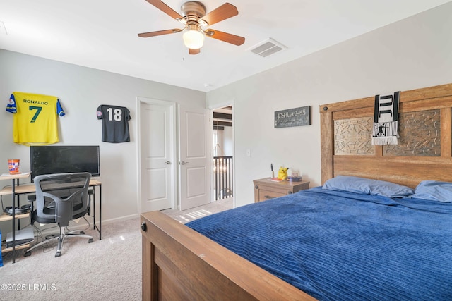 bedroom featuring carpet floors and ceiling fan