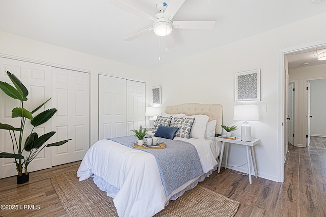 3017 Magnolia St, Beaufort, SC 29906 - bedroom featuring multiple closets, wood finished floors, ceiling fan, and baseboards
