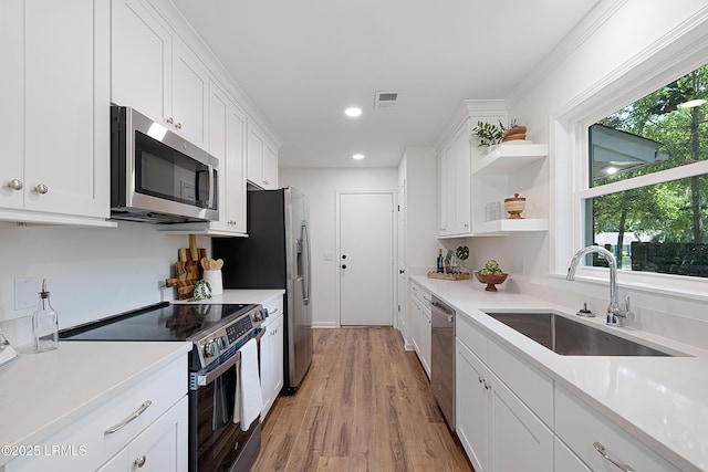 3017 Magnolia St, Beaufort, SC 29906 - kitchen with appliances with stainless steel finishes, a sink, white cabinets, plenty of natural light, and recessed lighting