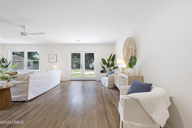 3017 Magnolia St, Beaufort, SC 29906 - living area with wood finished floors, french doors, a ceiling fan, recessed lighting, and baseboards