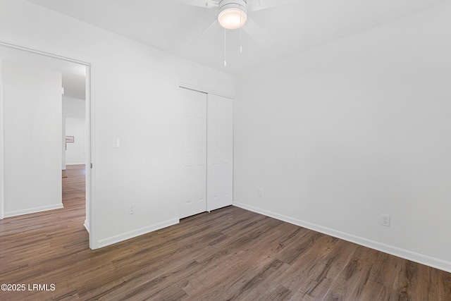 3017 Magnolia St, Beaufort, SC 29906 - unfurnished bedroom with wood finished floors, a closet, baseboards, and ceiling fan