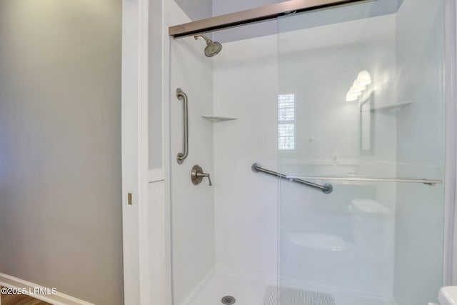 bathroom featuring a shower stall