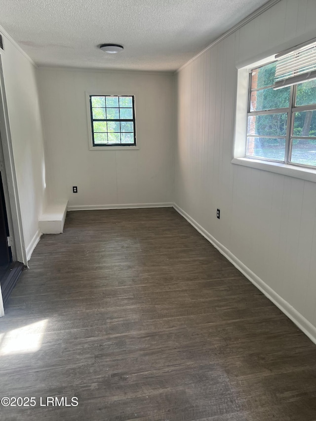 582 Parkwood Ter, Allendale, SC 29810 - unfurnished room featuring a textured ceiling, dark wood-style flooring, baseboards, and ornamental molding