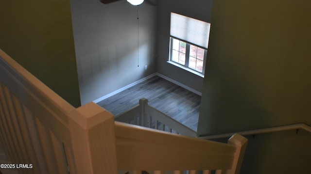 539 Candida Dr, Beaufort, SC 29906 - stairway featuring baseboards, wood finished floors, and a ceiling fan