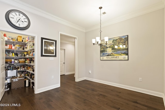 1034 Abbey Glen Way, Hardeeville, SC 29927 - dining room with an inviting chandelier, baseboards, crown molding, and dark wood-type flooring