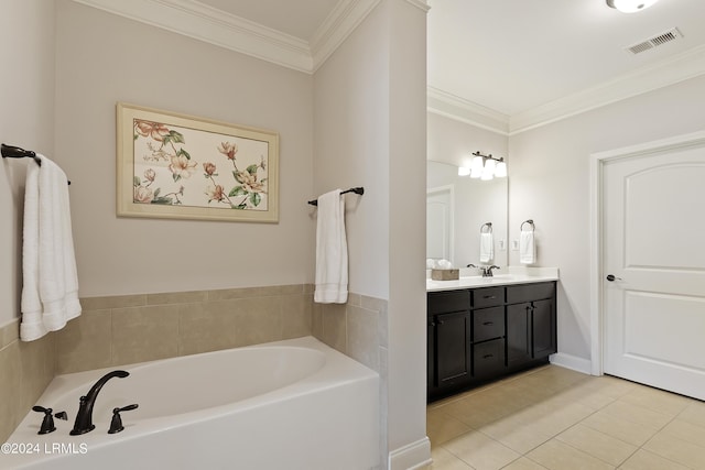 1034 Abbey Glen Way, Hardeeville, SC 29927 - full bathroom with a bath, visible vents, crown molding, tile patterned flooring, and vanity