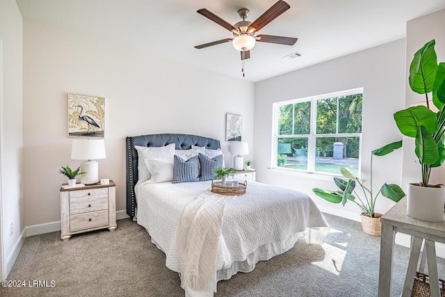 bedroom featuring carpet floors and ceiling fan