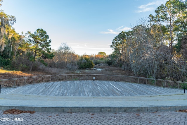 view of swimming pool with a wooden deck