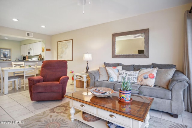 living room featuring light tile patterned floors