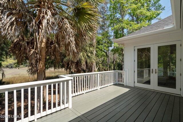 wooden terrace with french doors