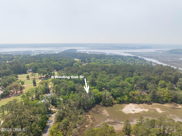 aerial view with a wooded view