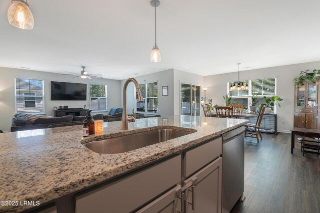 156 Teal Bluff Blvd, Seabrook, SC 29940 - kitchen with a sink, stainless steel dishwasher, healthy amount of natural light, and dark wood finished floors