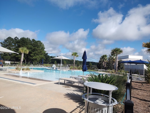 view of swimming pool with a patio area