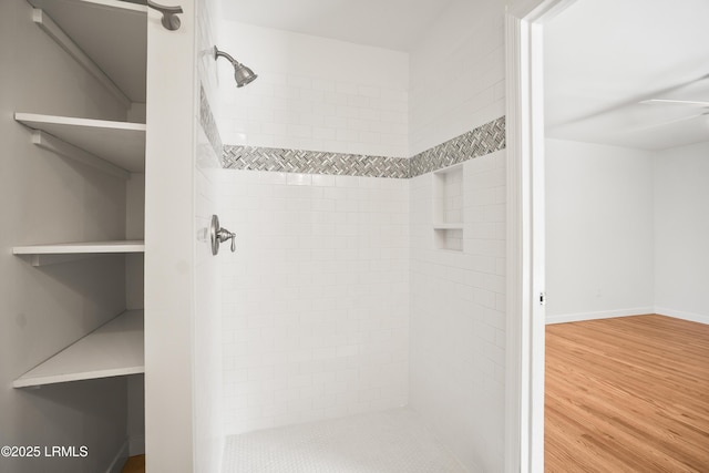 1203 Laudonniere St, Beaufort, SC 29902 - bathroom featuring a shower stall and wood finished floors
