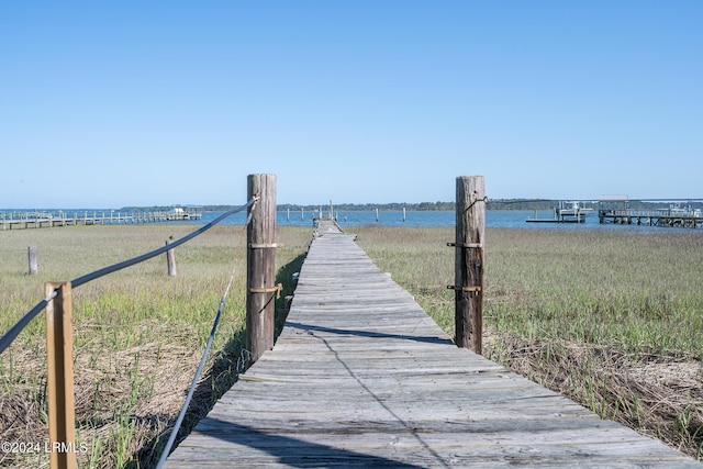 dock area featuring a water view