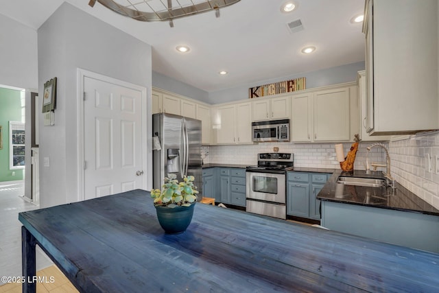 kitchen with sink, decorative backsplash, and appliances with stainless steel finishes