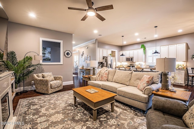 15 Carter Oaks Dr, Beaufort, SC 29907 - living room featuring dark wood-type flooring and ceiling fan
