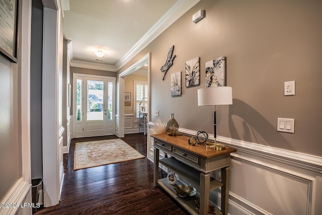 15 Carter Oaks Dr, Beaufort, SC 29907 - doorway featuring dark wood-type flooring and crown molding