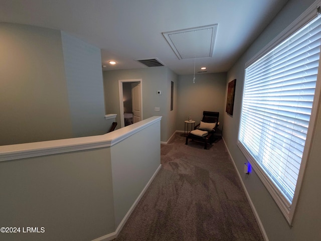 2708 Satilla Blvd, Beaufort, SC 29902 - corridor with attic access, carpet flooring, baseboards, and recessed lighting