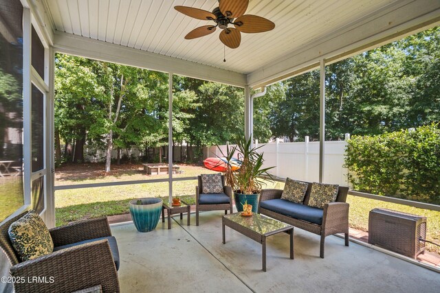 12 Catawba Way, Beaufort, SC 29906 - sunroom with a ceiling fan, an outdoor living space, and healthy amount of natural light