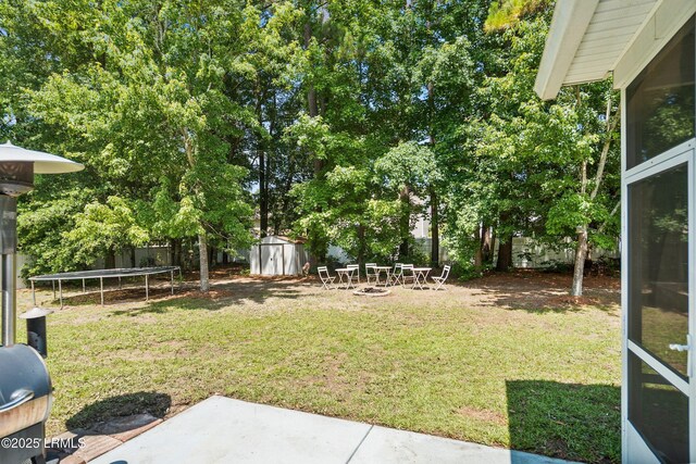 12 Catawba Way, Beaufort, SC 29906 - view of yard featuring a trampoline, a storage unit, and a patio