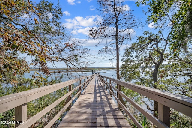 view of dock with a water view