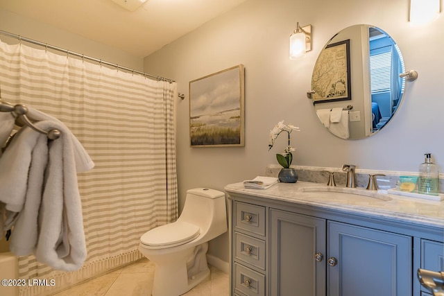 bathroom featuring tile patterned flooring, vanity, and toilet