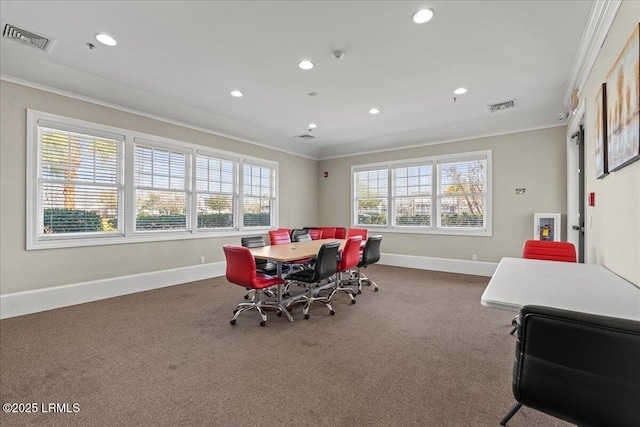86 Slater St, Bluffton, SC 29909 - dining space with crown molding, recessed lighting, and carpet floors