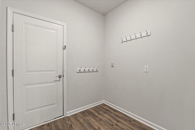86 Slater St, Bluffton, SC 29909 - laundry area featuring baseboards and dark wood-style floors