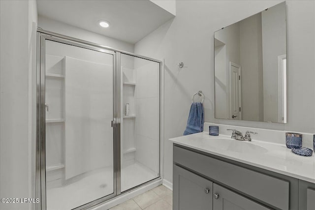 86 Slater St, Bluffton, SC 29909 - bathroom featuring vanity, a shower stall, and tile patterned floors