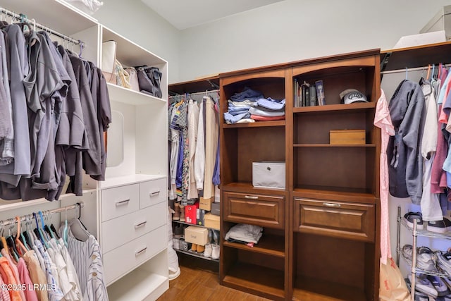 spacious closet with wood finished floors