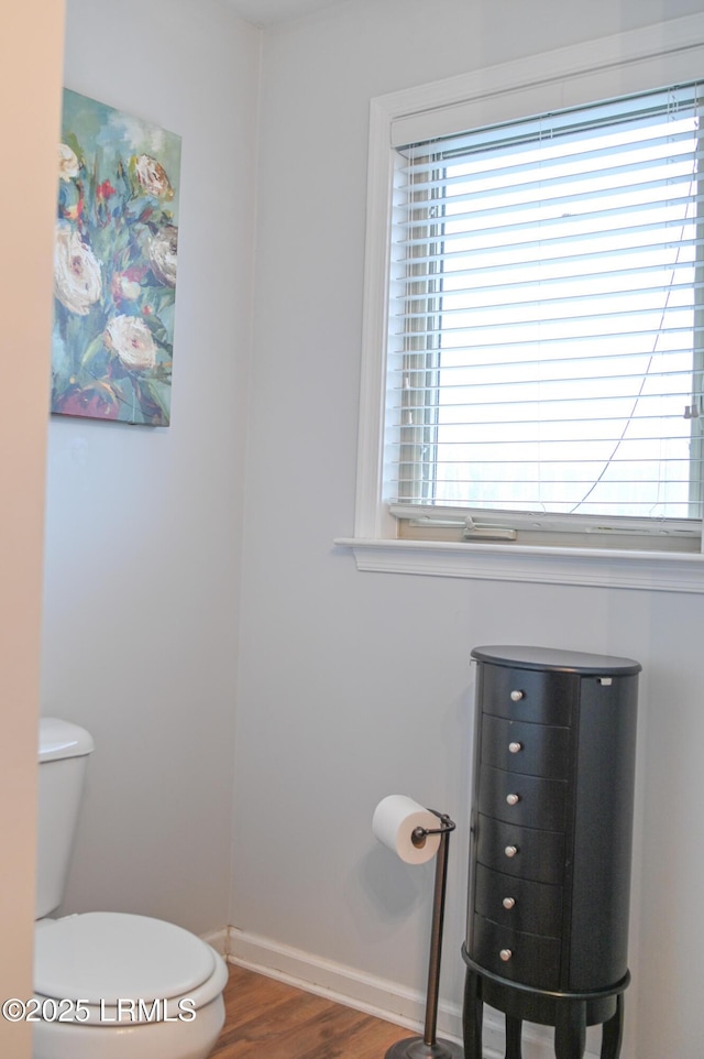 bathroom with hardwood / wood-style floors and toilet