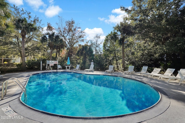 view of swimming pool featuring a patio