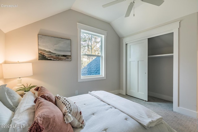 32 Faculty Dr, Beaufort, SC 29907 - bedroom featuring vaulted ceiling, a closet, ceiling fan, and carpet