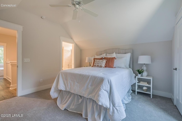 32 Faculty Dr, Beaufort, SC 29907 - carpeted bedroom with lofted ceiling, connected bathroom, and ceiling fan