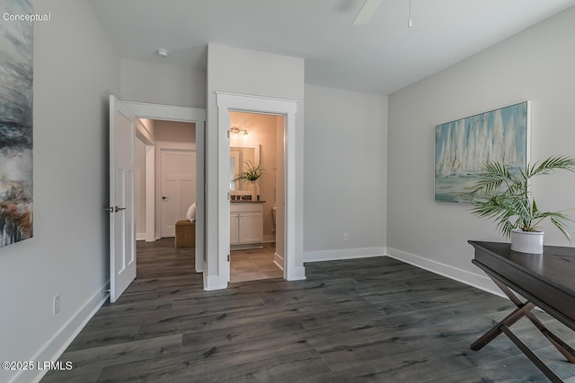 32 Faculty Dr, Beaufort, SC 29907 - bedroom with connected bathroom, dark hardwood / wood-style floors, and ceiling fan