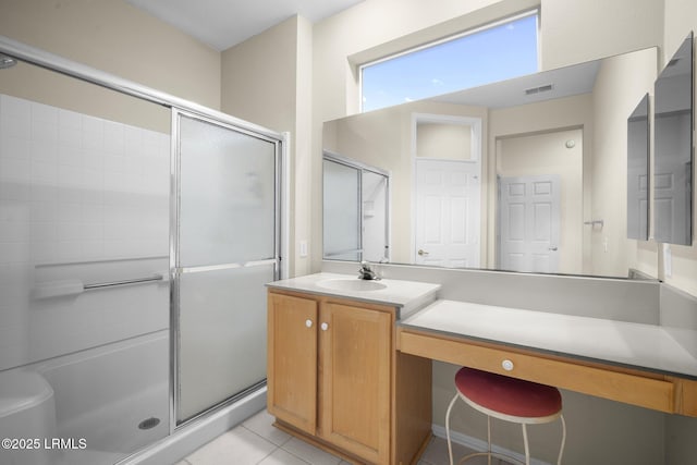 355 Hampton Pl, Bluffton, SC 29909 - bathroom with an enclosed shower, tile patterned floors, and vanity
