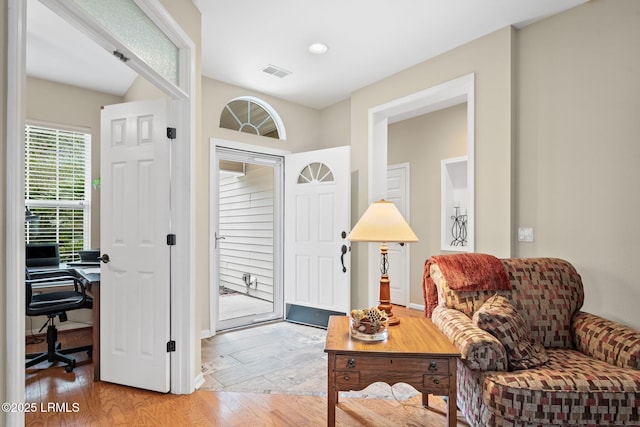 interior space with light hardwood / wood-style floors