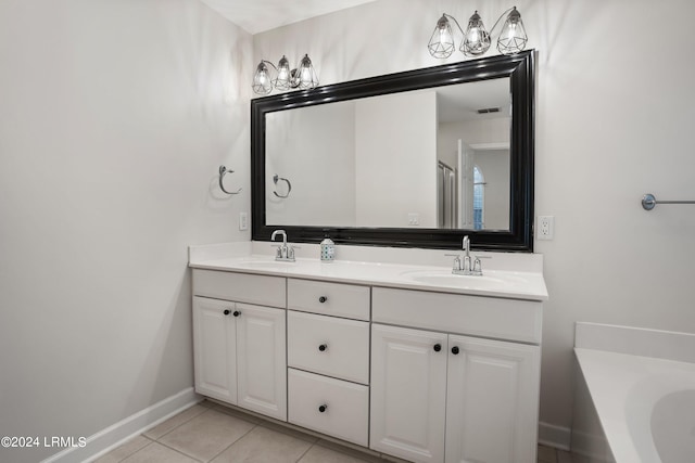 bathroom featuring tile patterned flooring, vanity, and a bathing tub