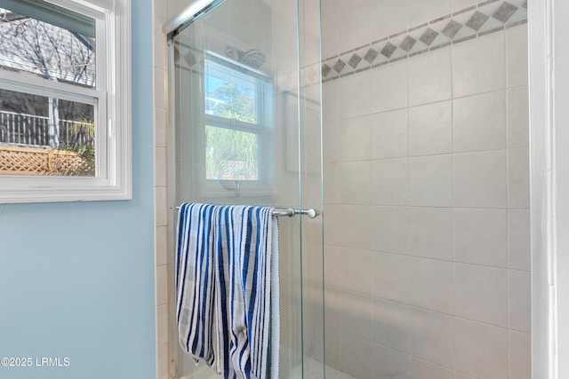 bathroom with a stall shower